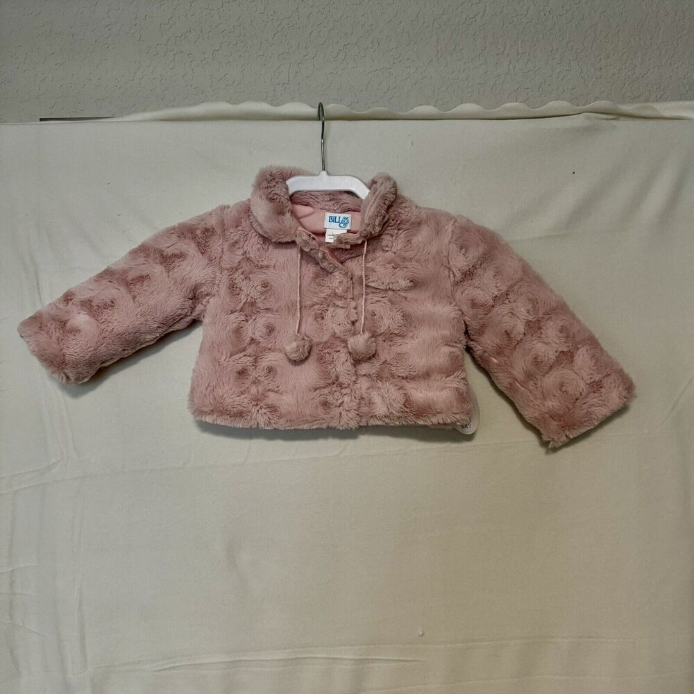 Luli & Me Toddler Girl Pink Cozy Fuzzy Coat Pom Poms Sz 24month‎ NWT